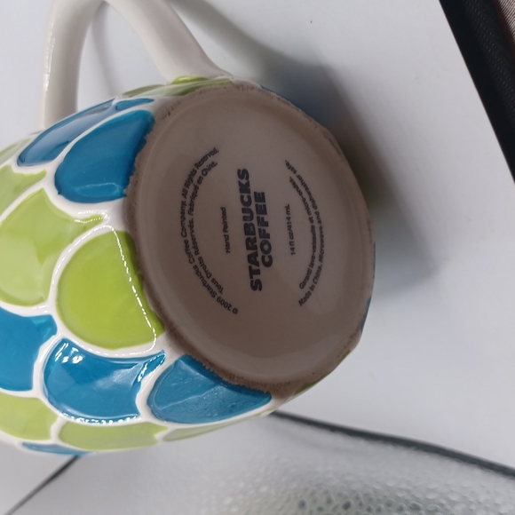 Starbucks Coffee Mug‎ 2009 Mermaid Scalloped Blue Green White 14 oz Hand Painted - Picture 2 of 2